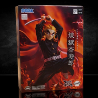 Sega XrossLink Anime Demon Slayer Kyojuro Rengoku Statue Premium Figure - Authentic by Banpresto in dynamic pose with flames background
