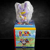 Purple Jax figure from Glitch’s The Amazing Digital Circus Main Character Series in bubble wrap on colorful packaging box