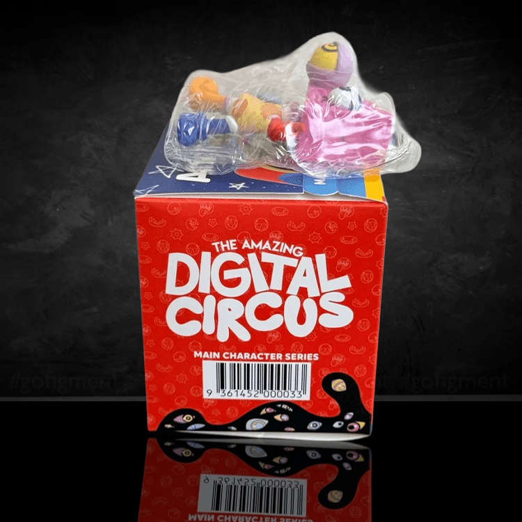 Zooble figure from The Amazing Digital Circus by Glitch, sealed in plastic on red collectible box with logo and barcode.