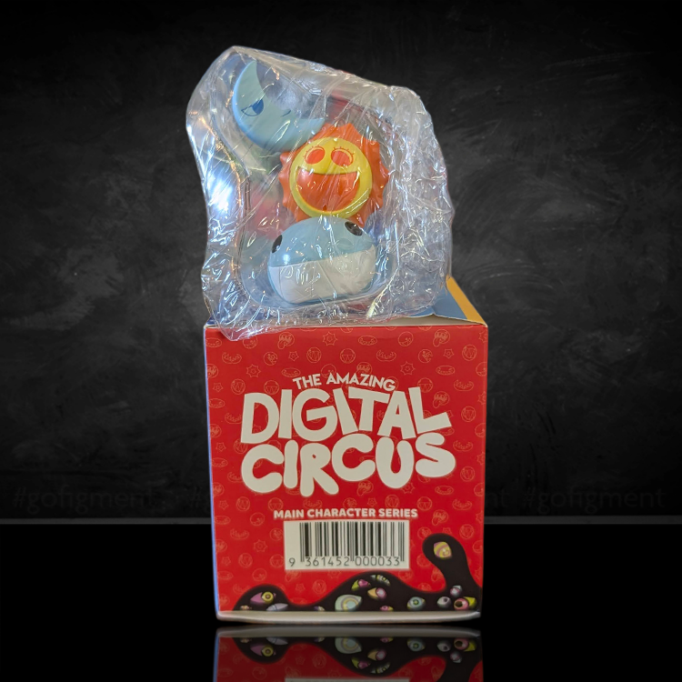 Bubble figure from The Amazing Digital Circus by Glitch, packaged in clear plastic with bright character details visible.