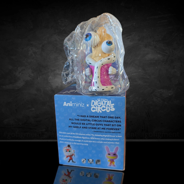 Kinger figure from Glitch The Amazing Digital Circus Animiniz series in clear protective packaging on blue box.