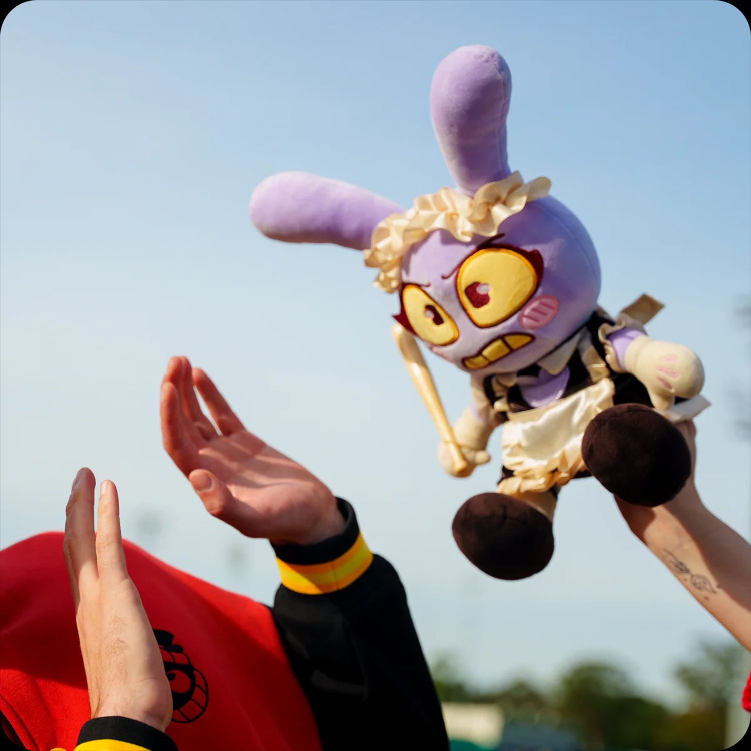 Jax in Maid Outfit The Amazing Digital Circus 11" Soft Plush Toy New With Tags Glitch Authentic held outdoors by two hands