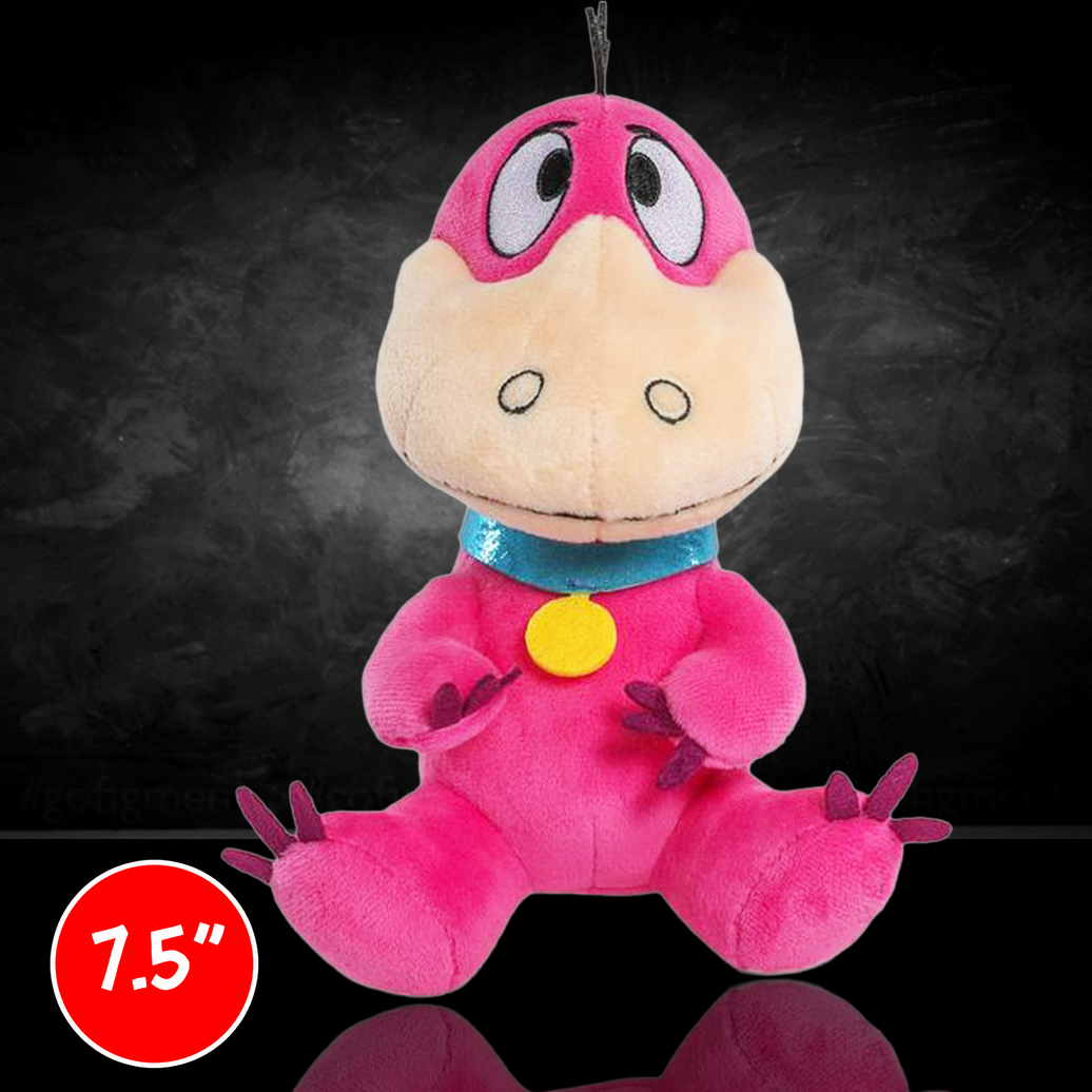 Authentic Flintstones Dino 7.5-Inch Phunny Plush: Cuddly Stone Age Companion by Kidrobot in vibrant pink sitting pose