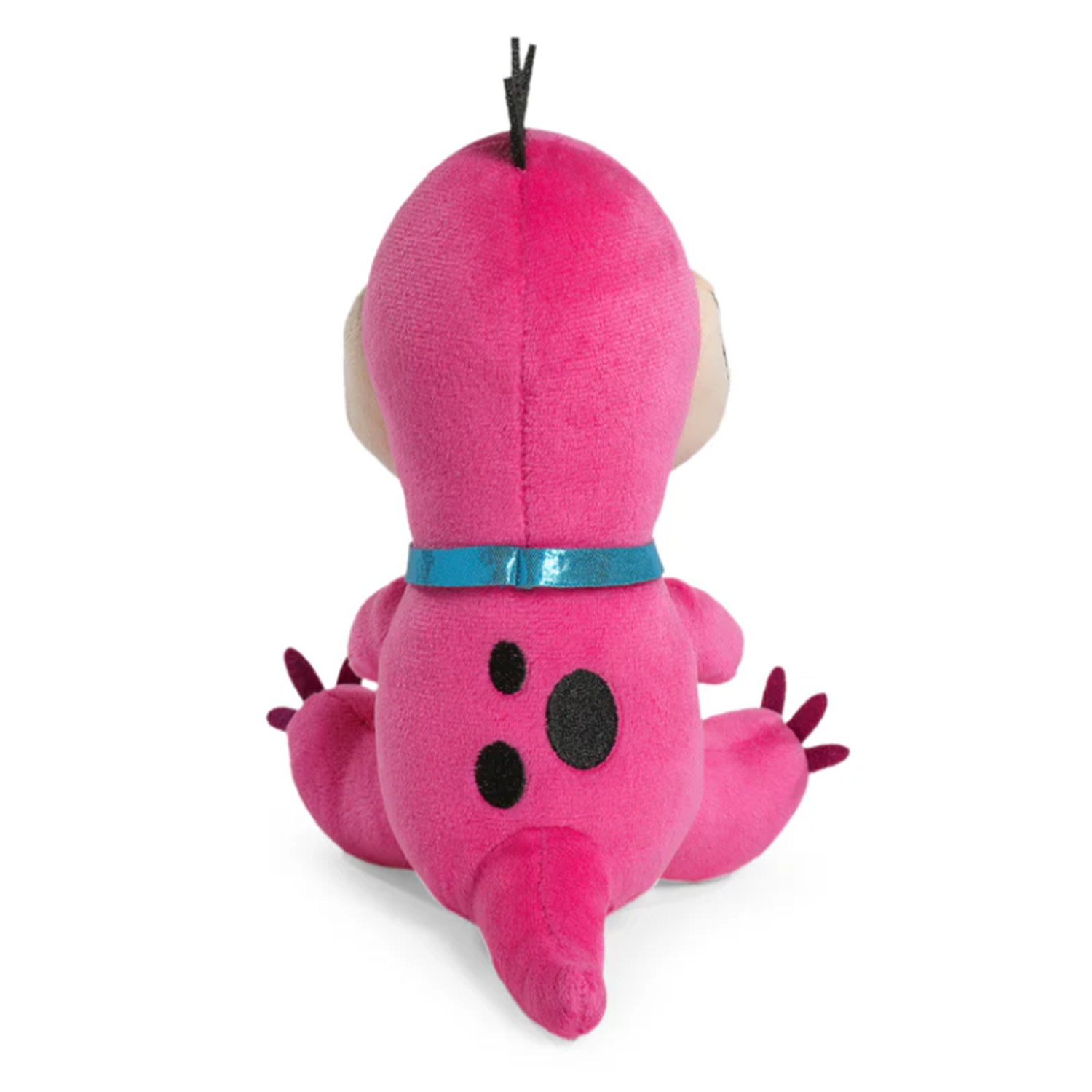 Authentic Flintstones Dino 7.5-Inch Phunny Plush: Kidrobot's vibrant pink cuddly Stone Age dinosaur plush from the back view