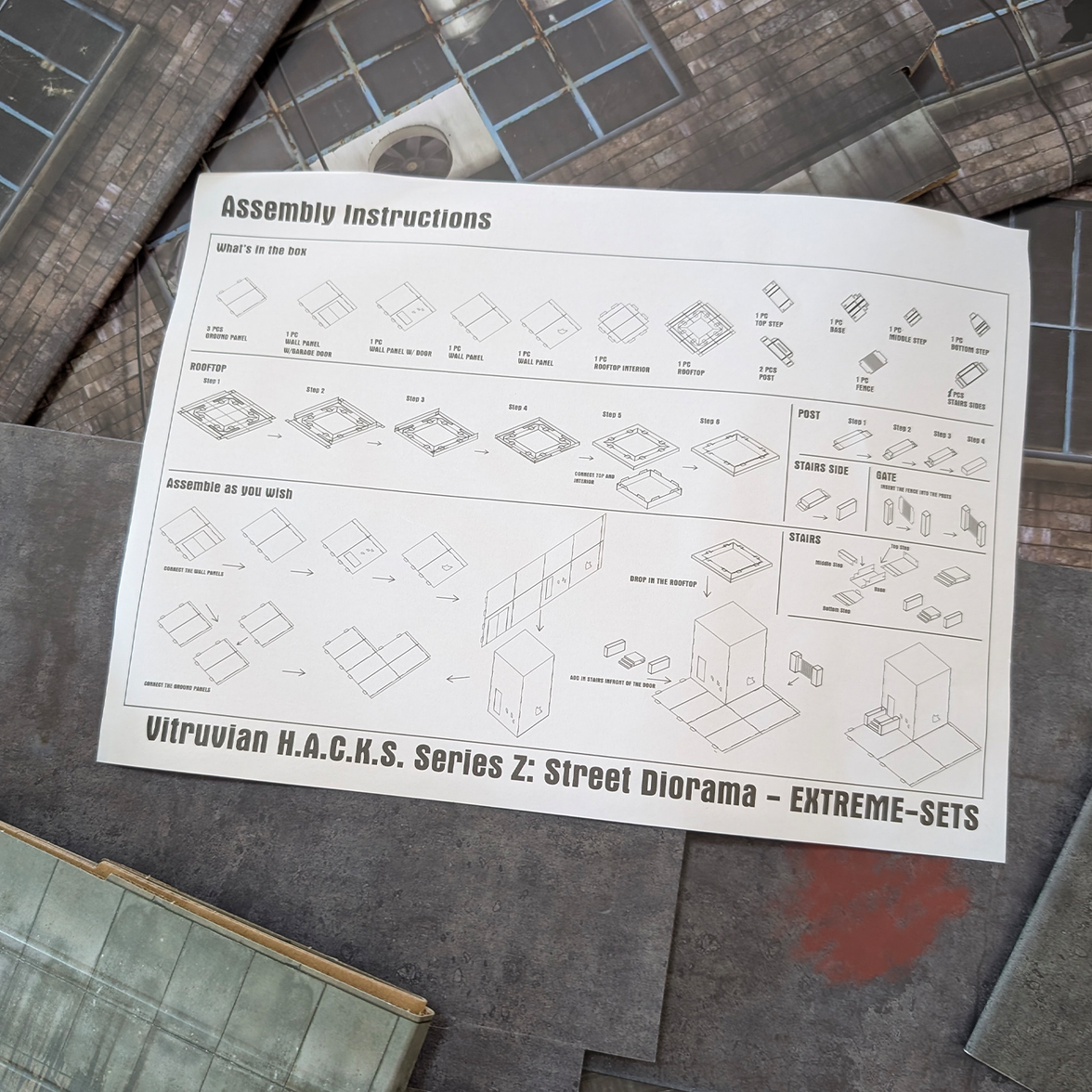 Assembly instructions for Vitruvian H.A.C.K.S. Series Z Zombie Diorama 1/18 Scale Street - Ultimate Zombie Prop by Boss Fight Studio Llc.