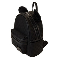 Loungefly Disney Mickey Ear mini backpack with black checkerboard pattern and zipper pouch front pocket