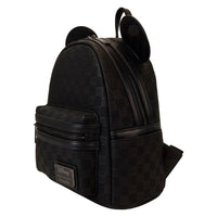 Loungefly Disney Mickey Ear mini backpack in black checkerboard pattern with front pocket and zipper closure