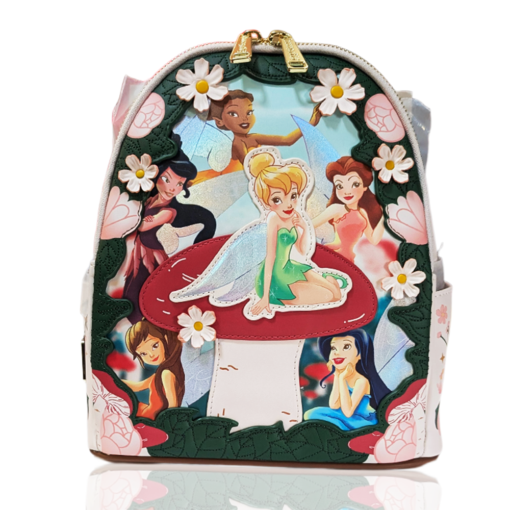Tinker Bell and the Fairies Shimmering Wings 2026 Loungefly Cosplay Mini-Backpack In Hand featuring classic fairies and floral details by Loungefly