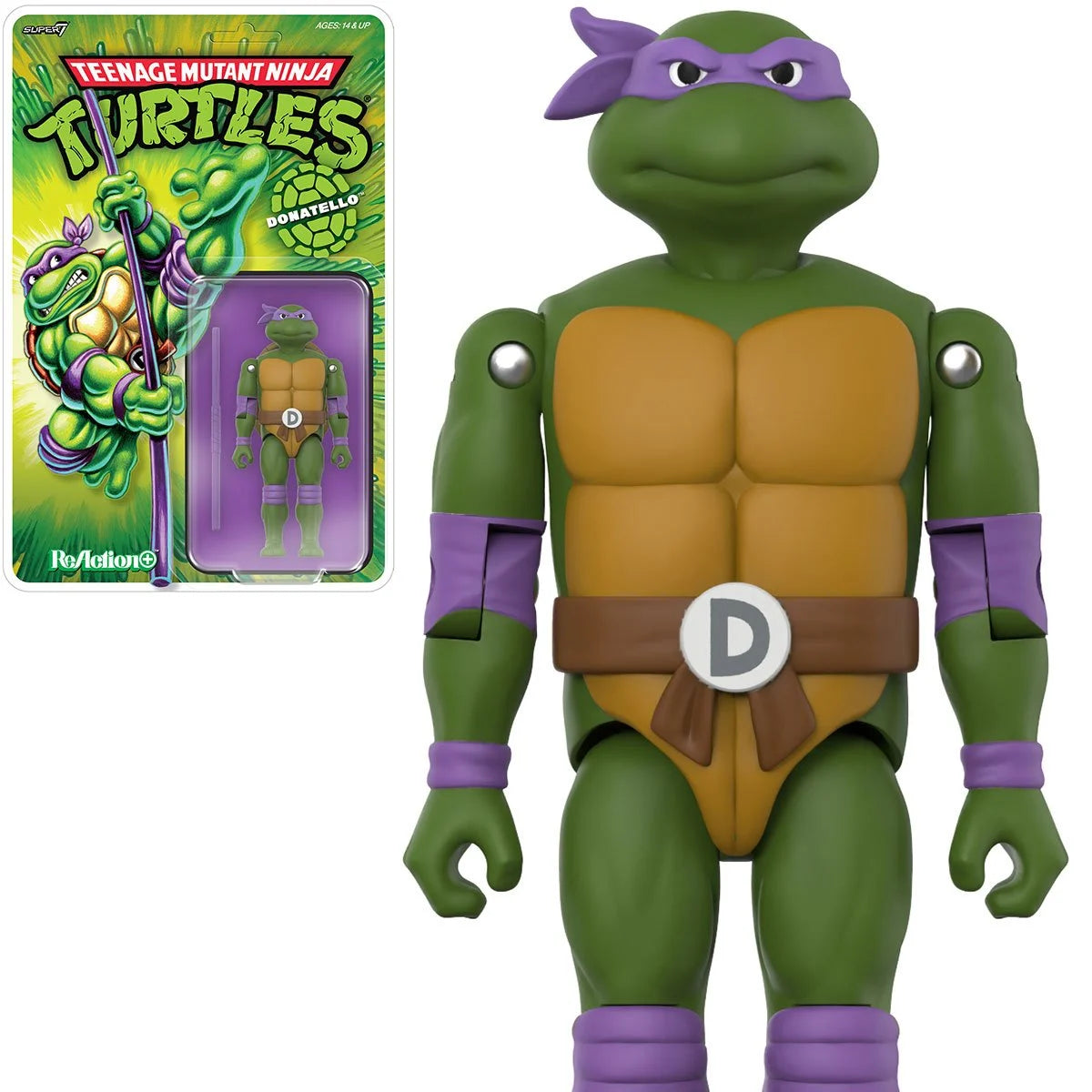 Donatello Teenage Mutant Ninja Turtles ReAction+ Action Figure by Super7 with Bo Staff 3.75-Inch