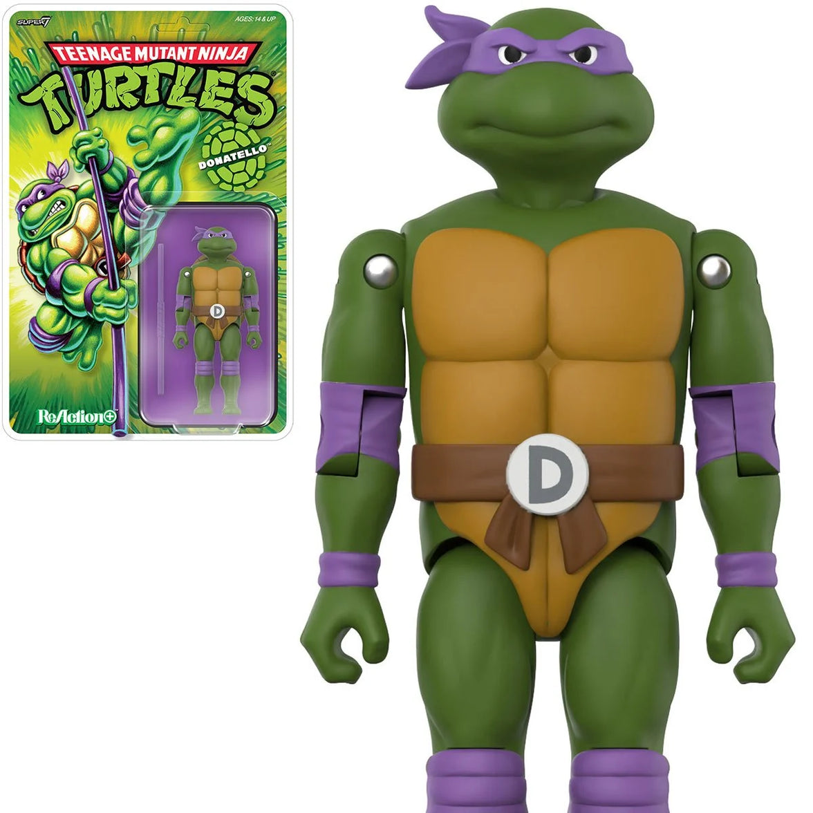 Donatello Teenage Mutant Ninja Turtles ReAction+ Action Figure by Super7 with Bo Staff 3.75-Inch
