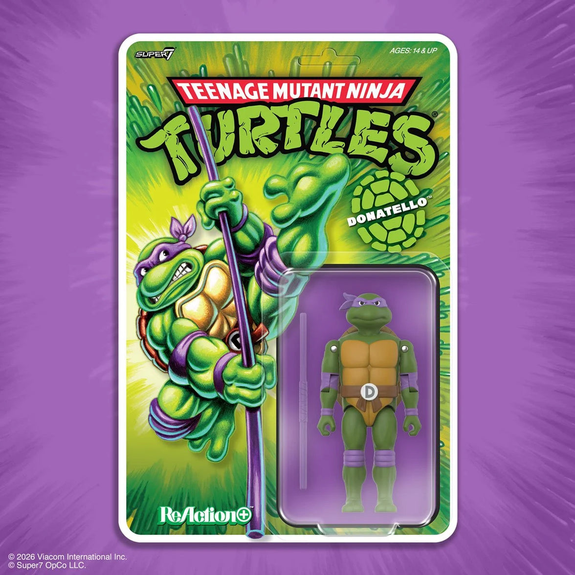Donatello Teenage Mutant Ninja Turtles ReAction+ Action Figure by Super7 with Bo Staff 3.75-Inch
