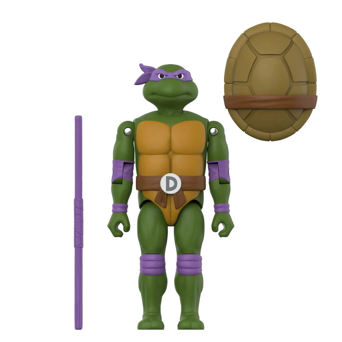 Donatello Teenage Mutant Ninja Turtles ReAction+ Action Figure by Super7 with Bo Staff 3.75-Inch and shell