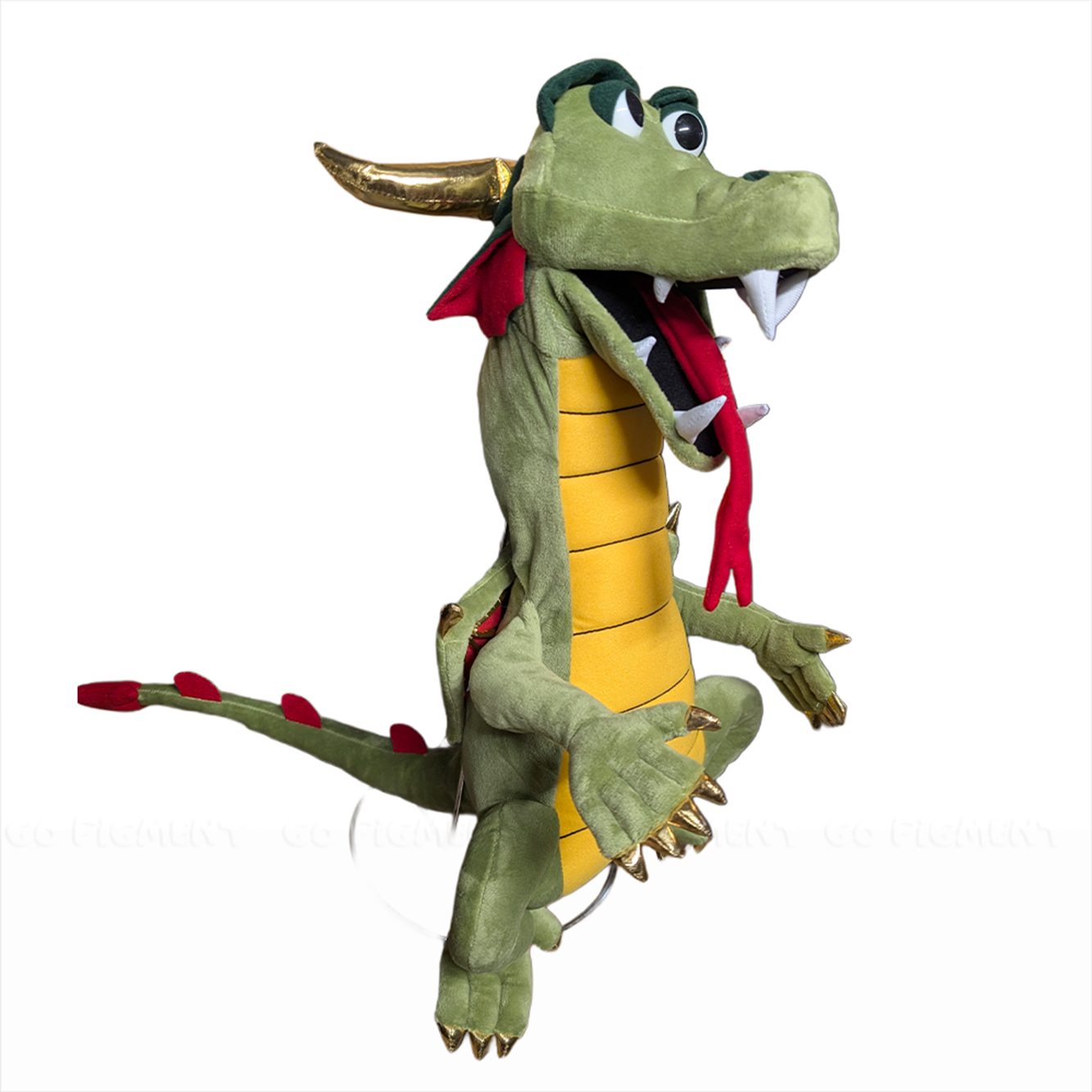 Silly Puppet Green Dragon Puppet with Movable Mouth by Silly Puppets, detailed with gold accents and red tongue.