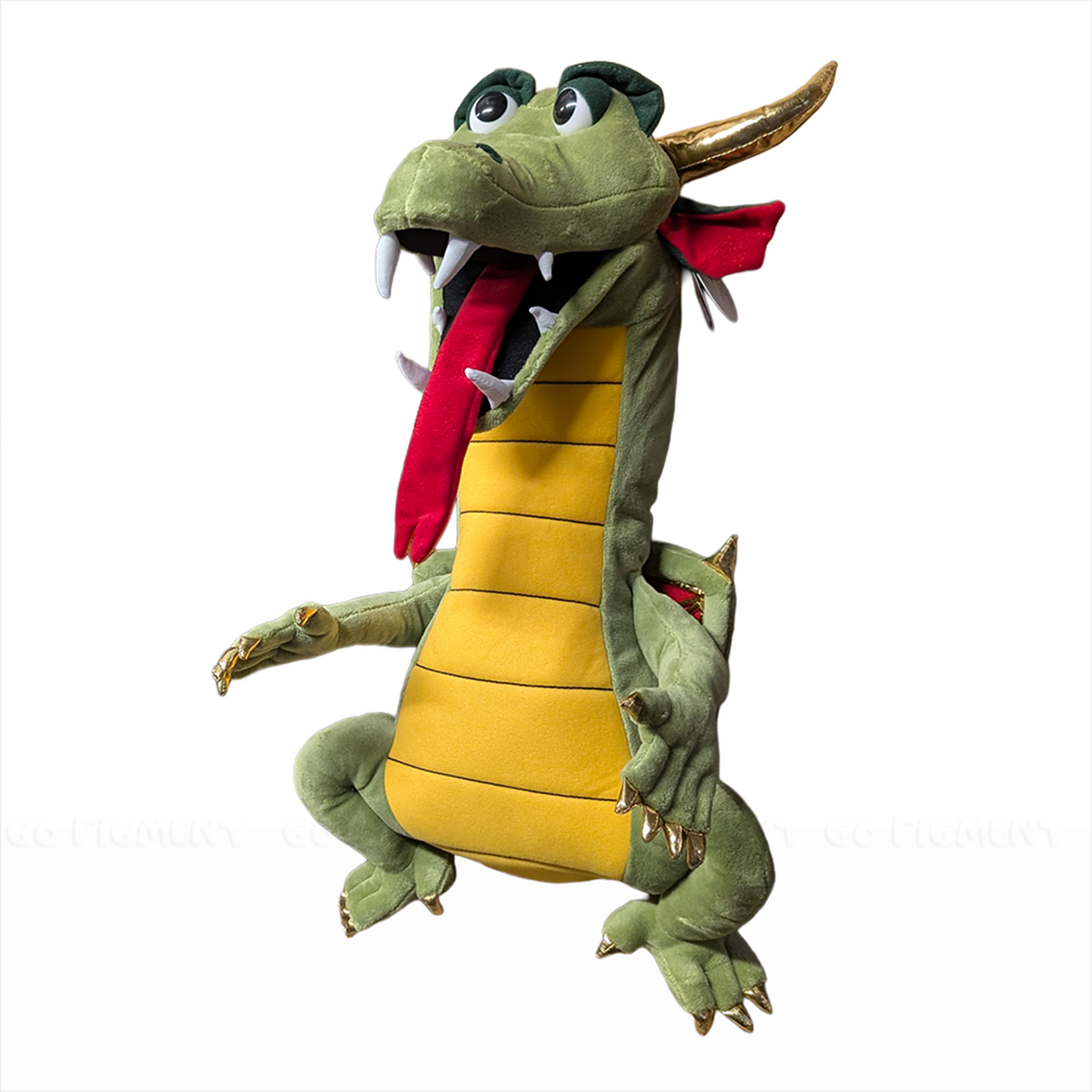 Silly Puppet Green Dragon Puppet with Movable Mouth by Silly Puppets in green with yellow belly and red tongue detail