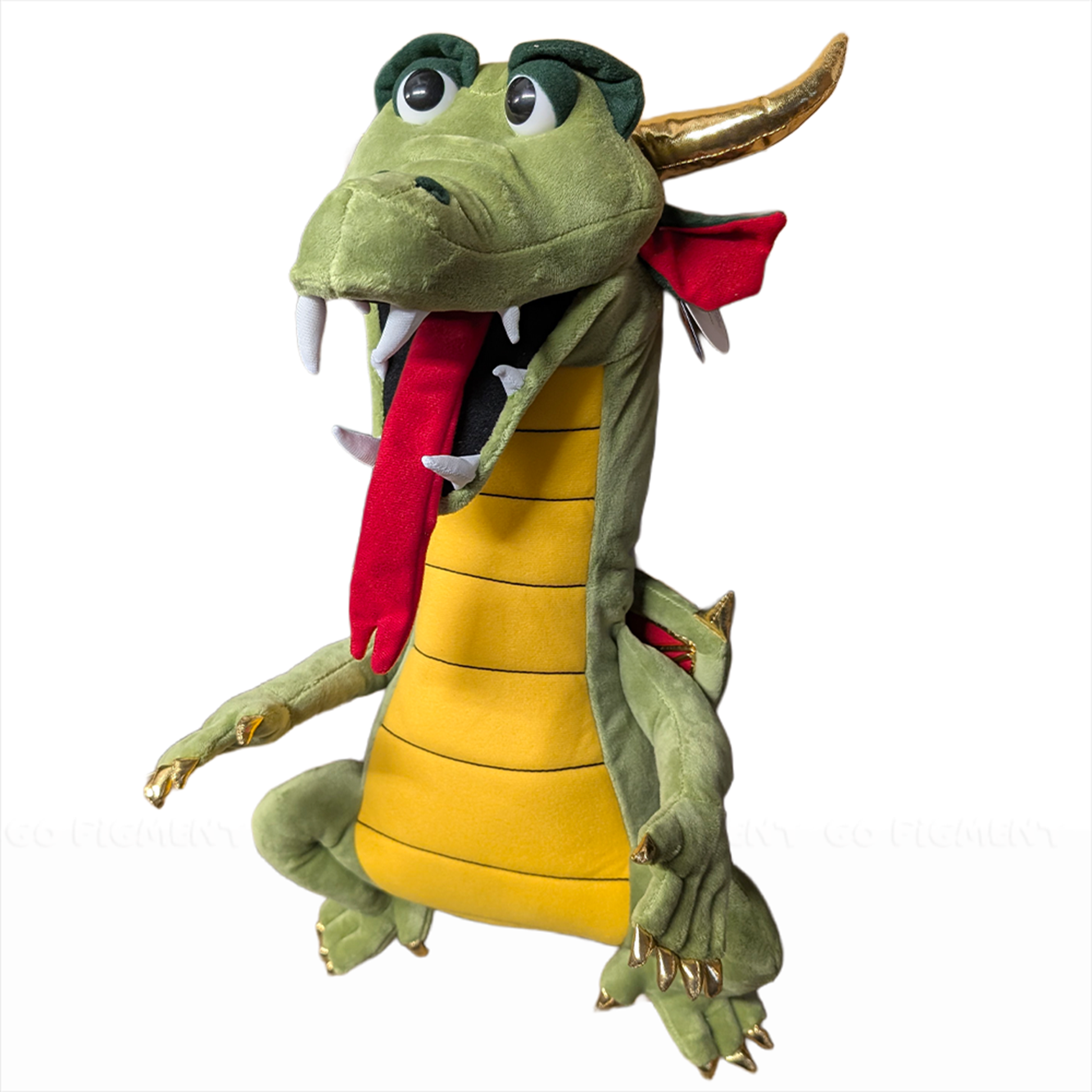 Silly Puppet Green Dragon Puppet with Movable Mouth by Silly Puppets, featuring gold horns and red tongue