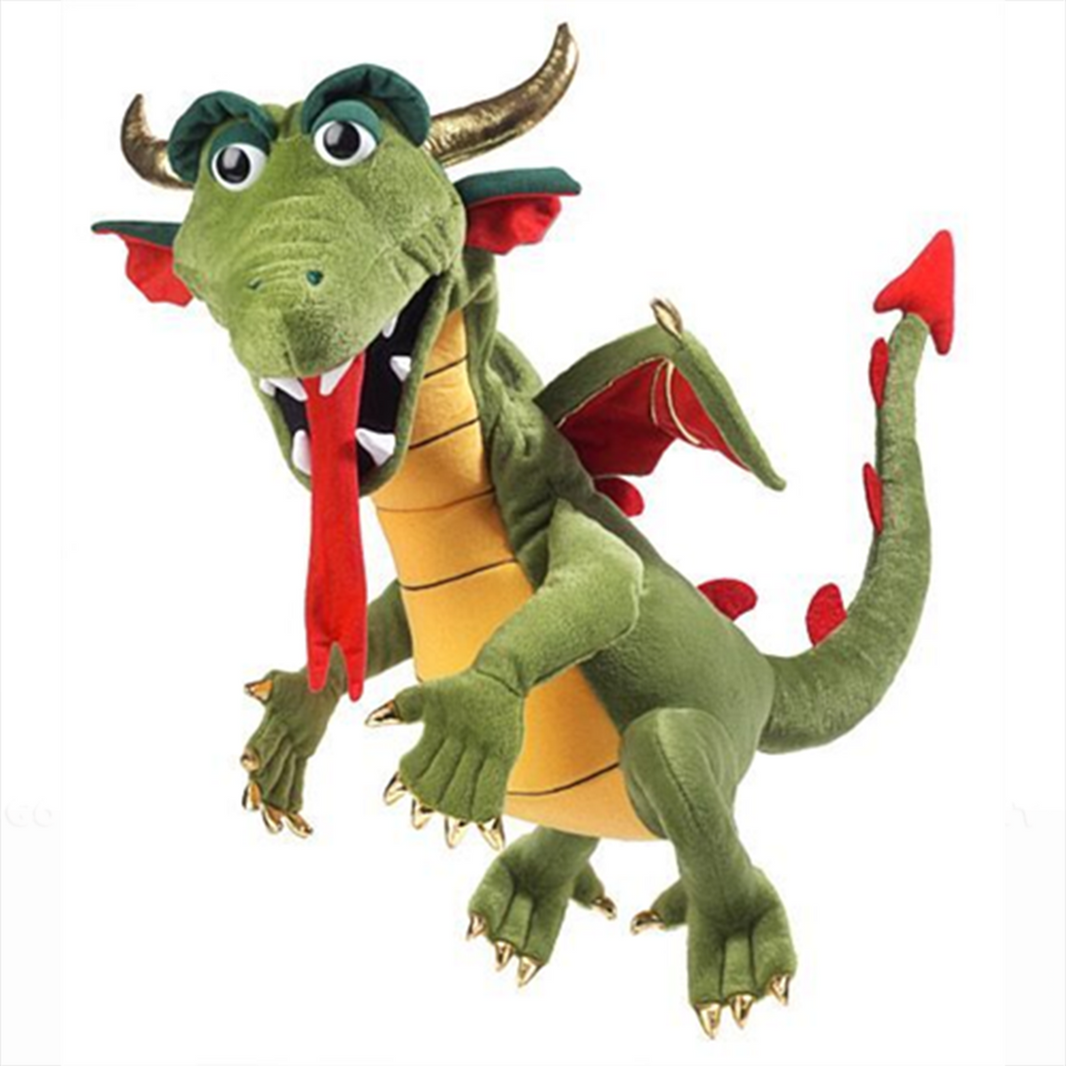 Silly Puppet Green Dragon Puppet with Movable Mouth by Silly Puppets, featuring horns, wings, and a long red tongue