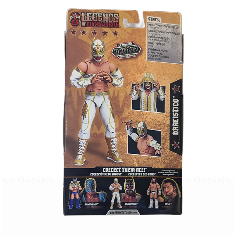 Dralístico Legends of Lucha Libre Premium 1:12 Scale 6" Action Figure by Boss Fight Studio Llc in packaging with character images.