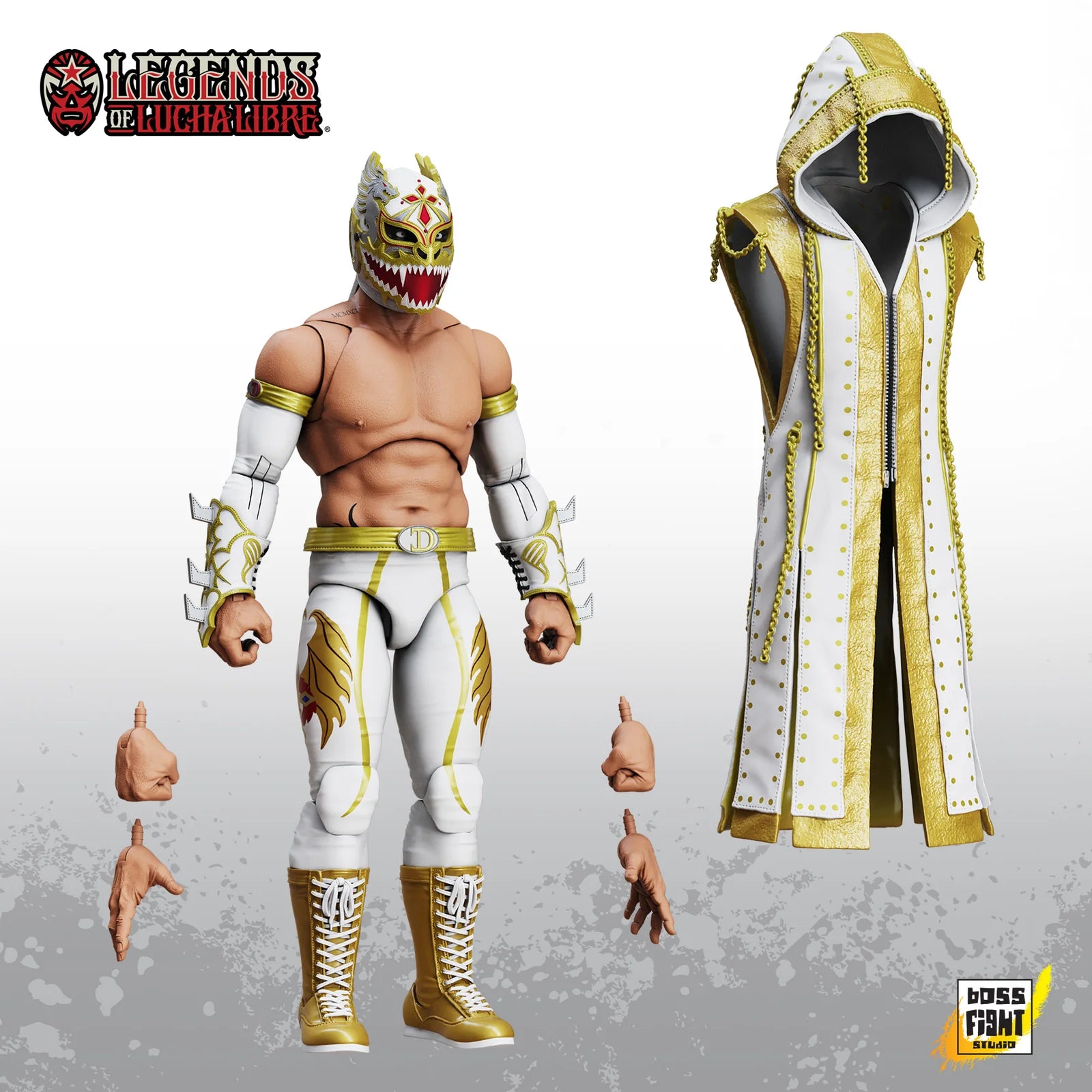 Dralístico Legends of Lucha Libre Premium 1:12 Scale 6" Action Figure by Boss Fight Studio Llc with mask, alternate hands, and hooded robe accessory new in box