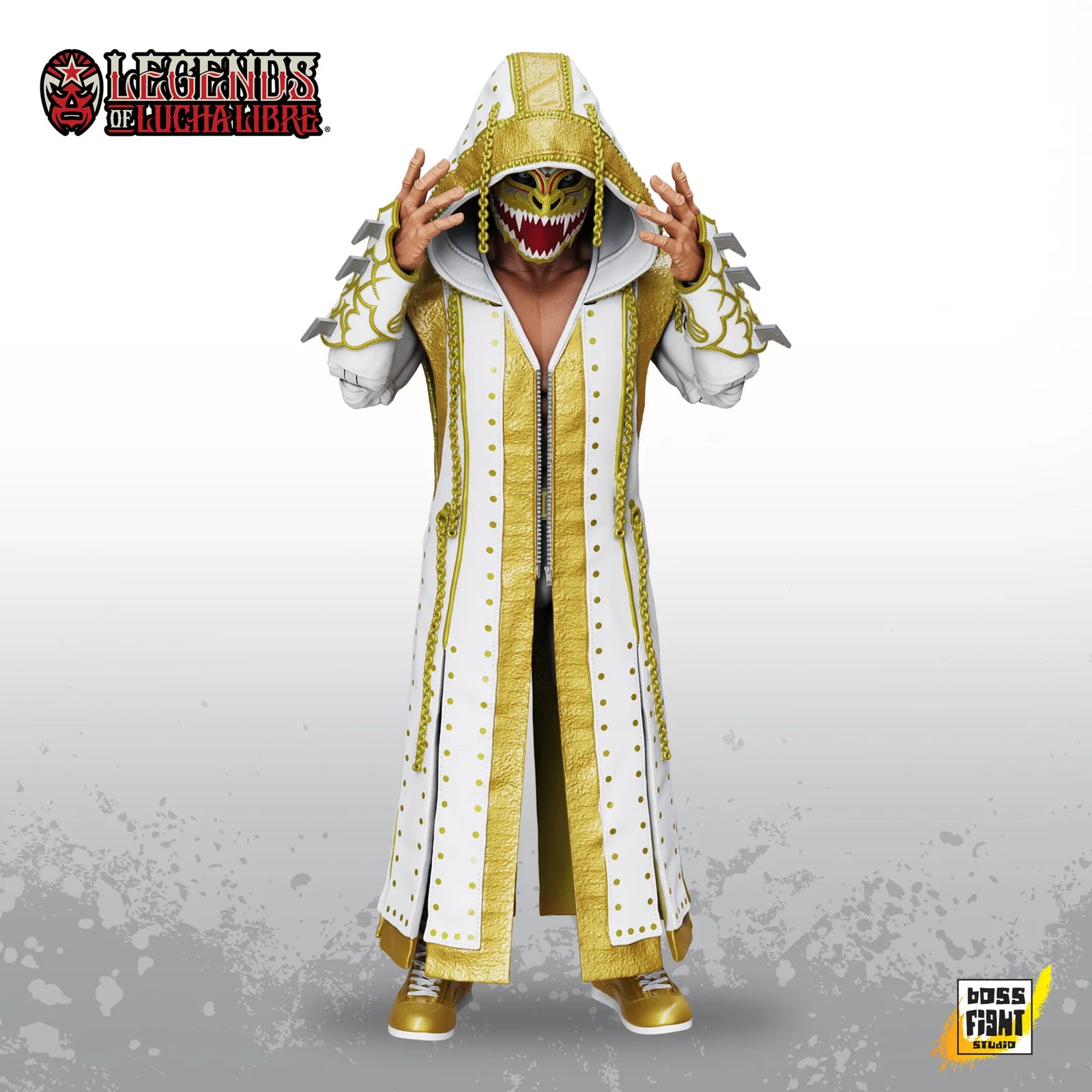 Dralístico Legends of Lucha Libre Premium 1:12 Scale 6" Action Figure by Boss Fight Studio Llc with gold and white hooded robe new in box