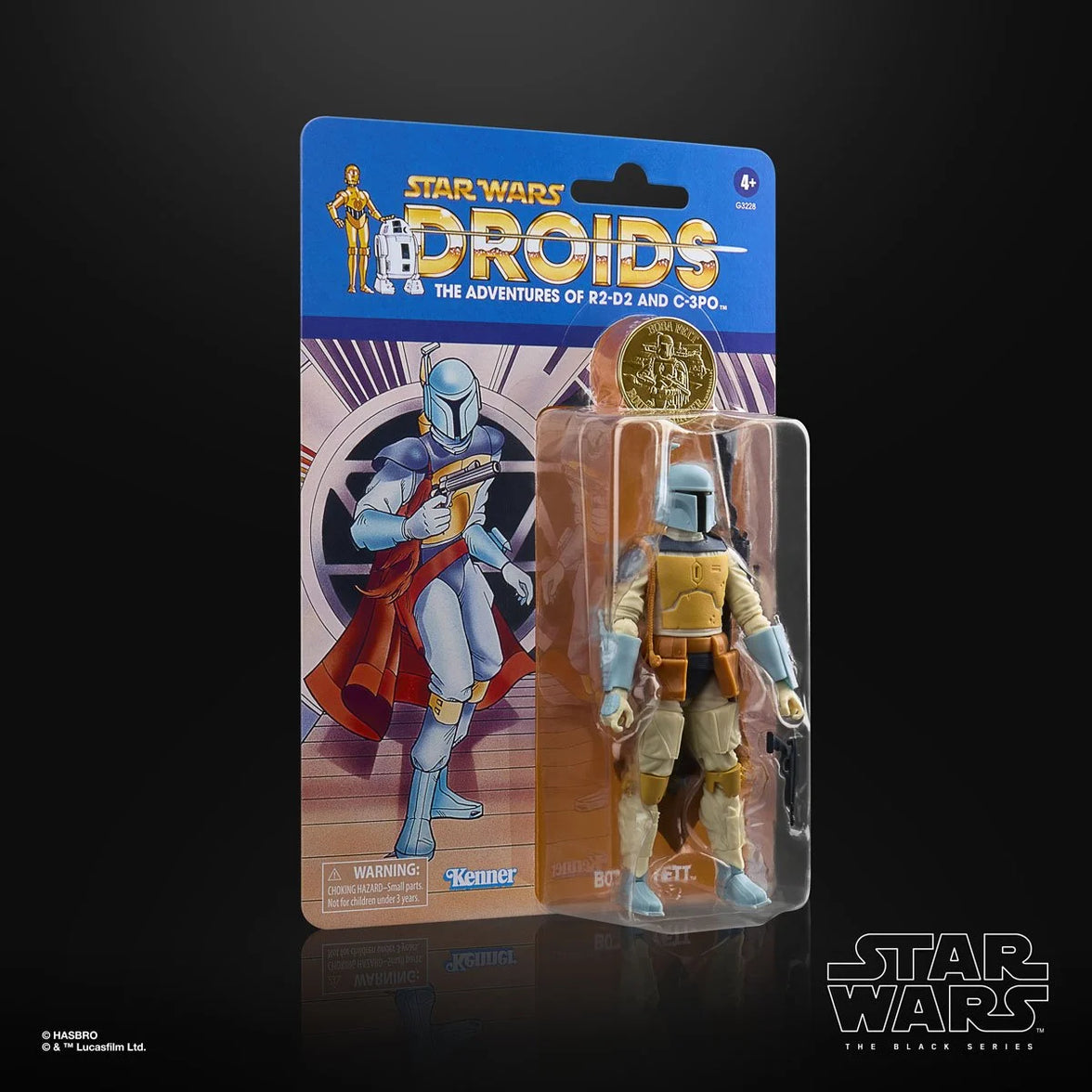 Star Wars The Black Series Droids Boba Fett 6-Inch Action Figure by Hasbro with retro-style packaging and blaster accessory