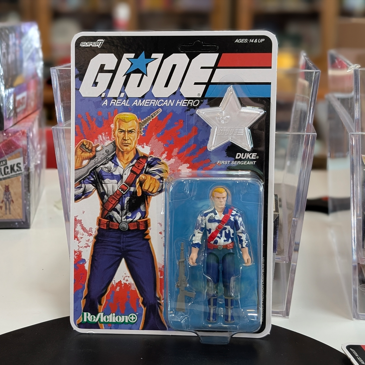 G.I. Joe Duke (America's 250th Anniversary) 3 3/4-Inch ReAction+ Figure by Super7 new in box with rifle and star badge accessory