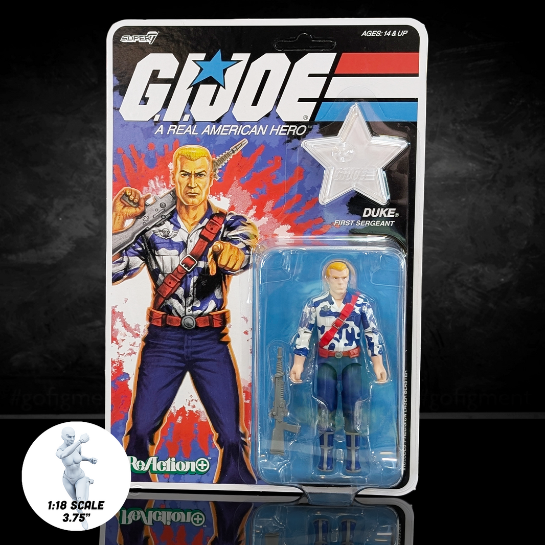 G.I. Joe Duke (America's 250th Anniversary) 3 3/4-Inch ReAction+ Figure by Super7 new in box with rifle accessory and star emblem