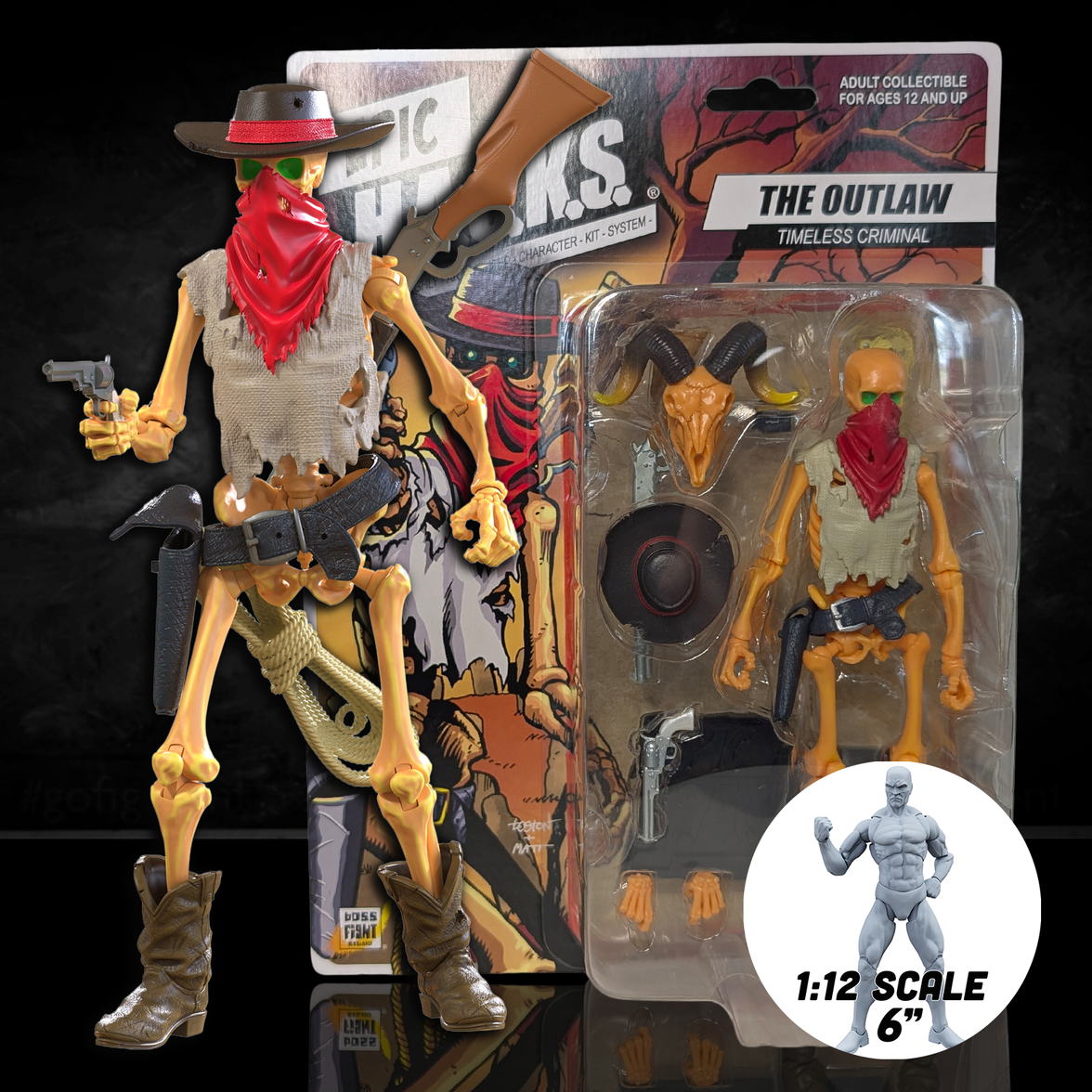 Outlaw: Timeless Criminal (Epic H.A.C.K.S.) 6" Action Figure – Oversized 1:12 Scale Undead Gunslinger by Boss Fight Studio Llc new in box with accessories