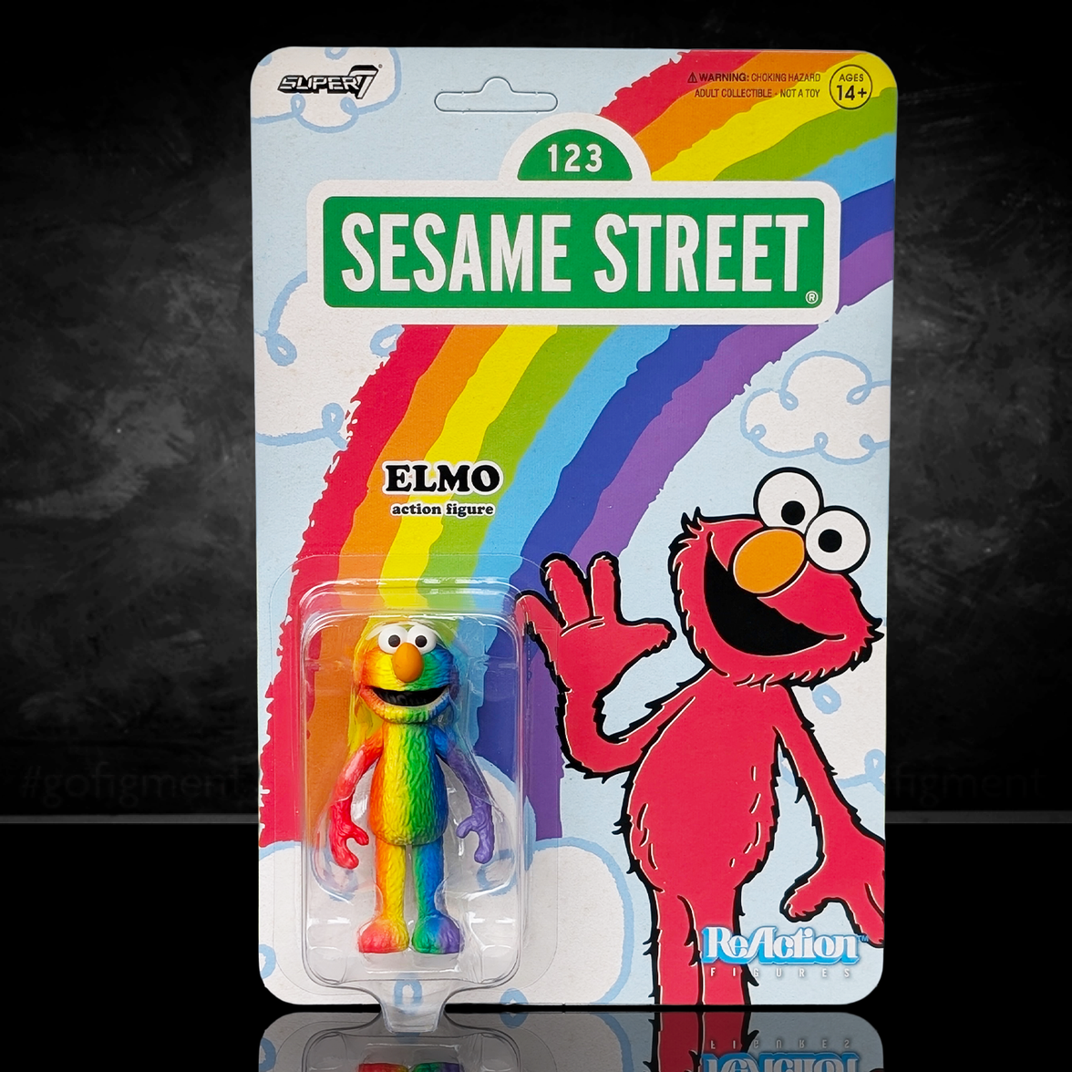 Elmo (Rainbow) – Sesame Street ReAction Exclusive U‑Pick Action Figure by Super7 new in box with rainbow color design