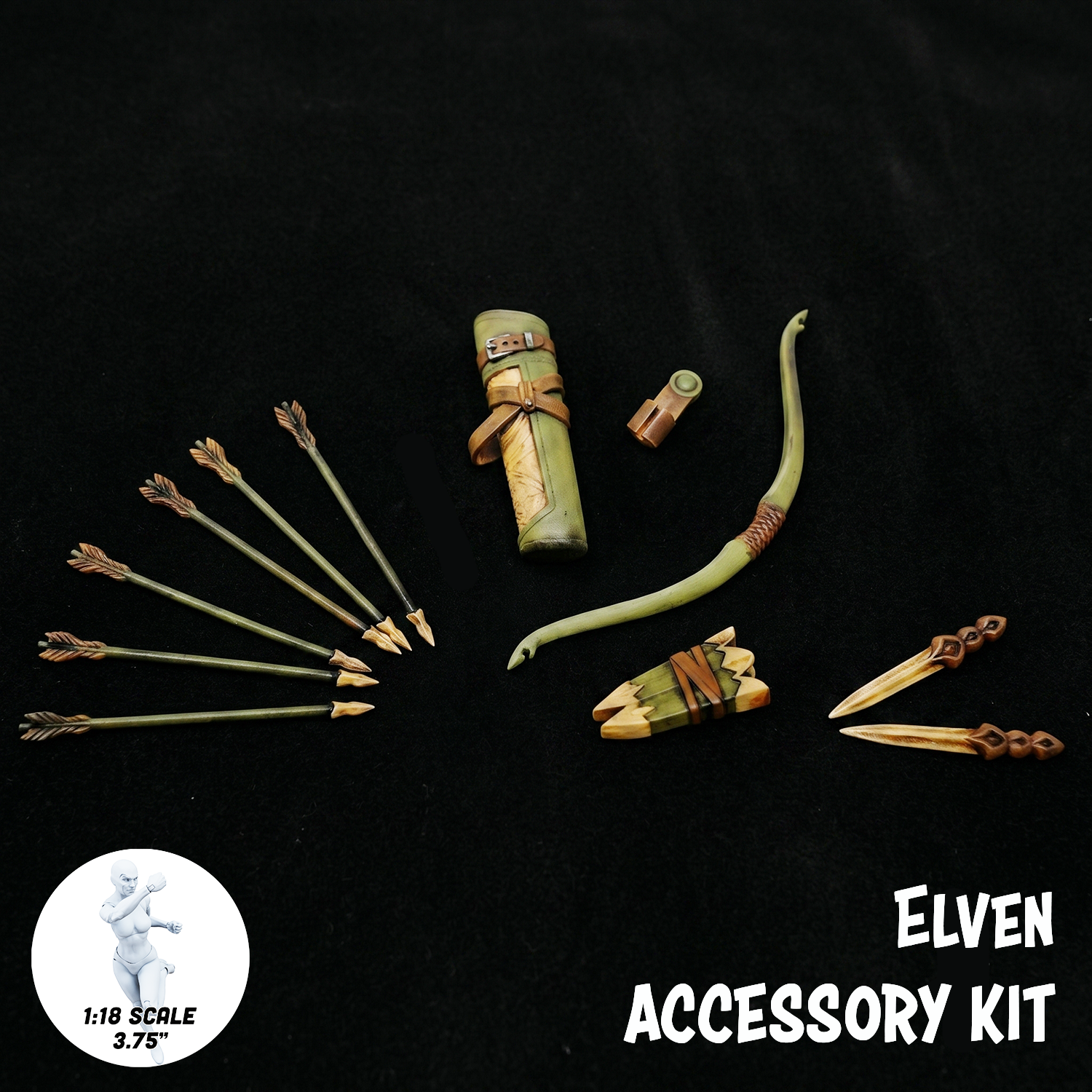 1:18 Scale Elven Mini Gear Kit (Bow, Quiver and Blade Pack for 3.75" - 4" Figures) by Boss Fight Studio Llc new in box
