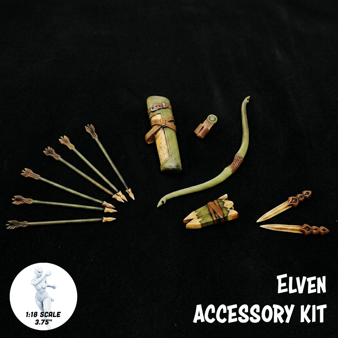 1:18 Scale Elven Mini Gear Kit (Bow, Quiver and Blade Pack for 3.75" - 4" Figures) by Boss Fight Studio Llc new in box