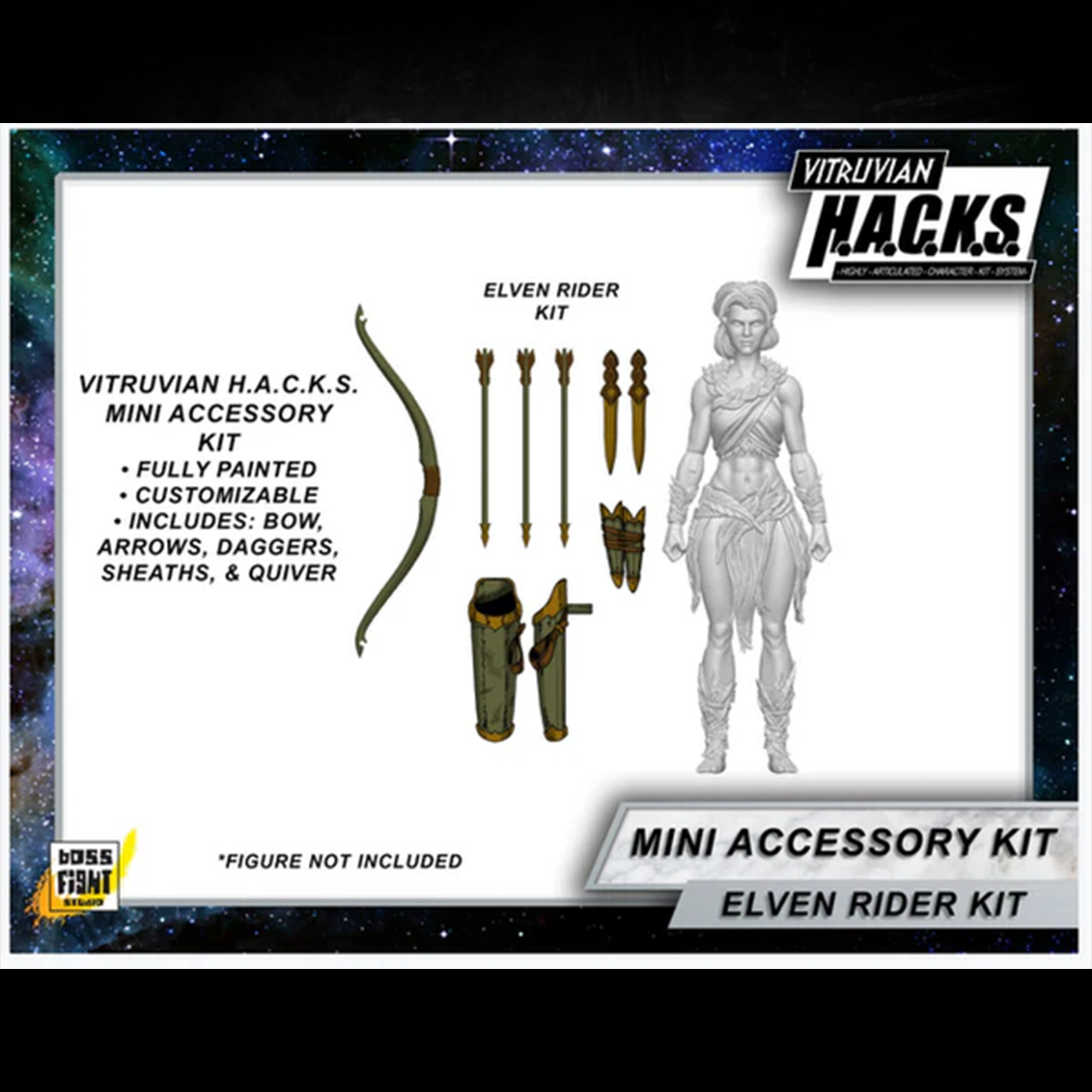 1:18 Scale Elven Mini Gear Kit (Bow, Quiver and Blade Pack for 3.75" - 4" Figures) by Boss Fight Studio Llc new in box