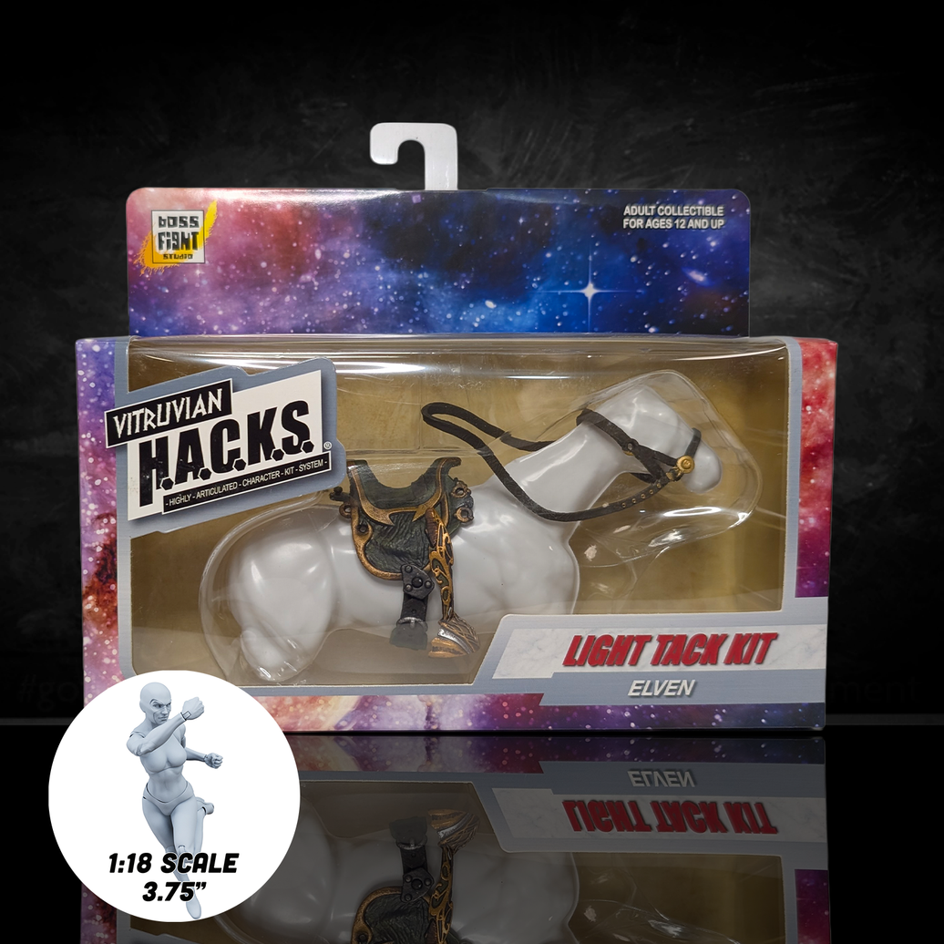Mighty Steeds Elven Tack Kit Saddle Reins Vitruvian HACKS 1:18 Scale Green Gold by Boss Fight Studio Llc in packaging
