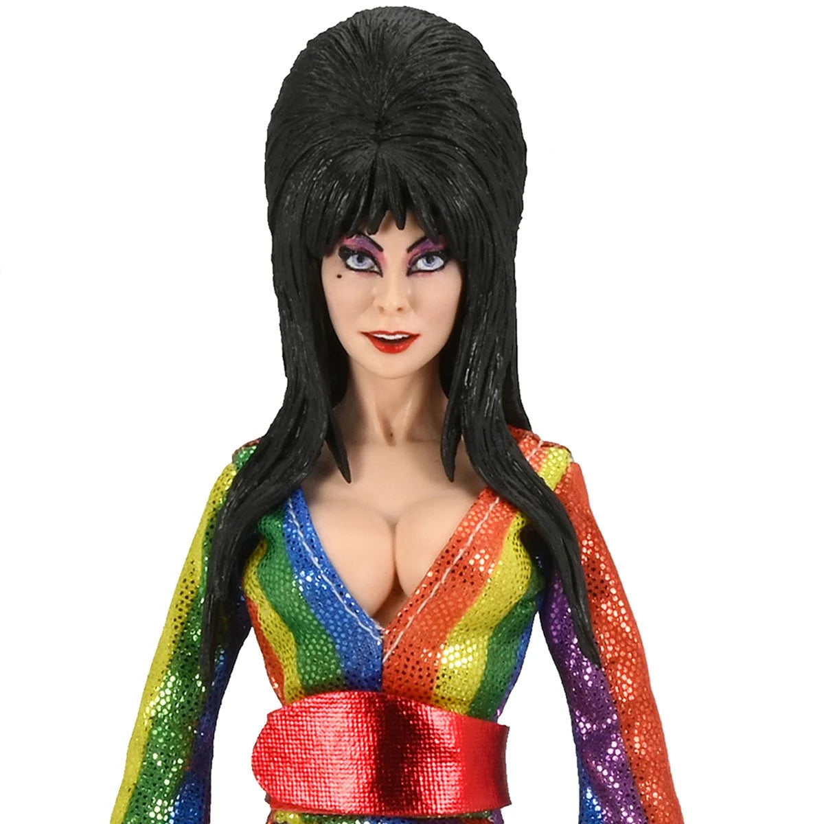 Elvira Over the Rainbow - Mistress of the Dark 8-Inch Clothed Action Figure by Neca in colorful rainbow outfit new in box