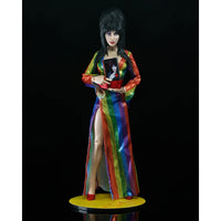 Elvira Over the Rainbow - Mistress of the Dark 8-Inch Clothed Action Figure by Neca in rainbow dress holding photo new in box