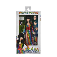 Elvira Over the Rainbow - Mistress of the Dark 8-Inch Clothed Action Figure by Neca in rainbow dress with extra hands and face new in box