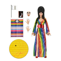 Elvira Over the Rainbow - Mistress of the Dark 8-Inch Clothed Action Figure by Neca in rainbow dress with pride flag and accessories new in box