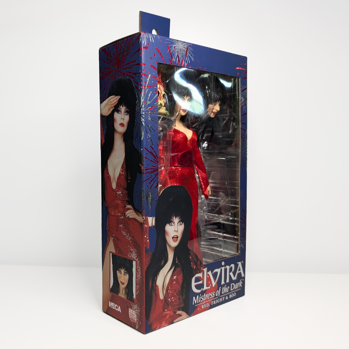 Elvira Red, Fright, and Boo - Mistress of the Dark 8-Inch Clothed Figure by Neca new in box with red dress and accessories