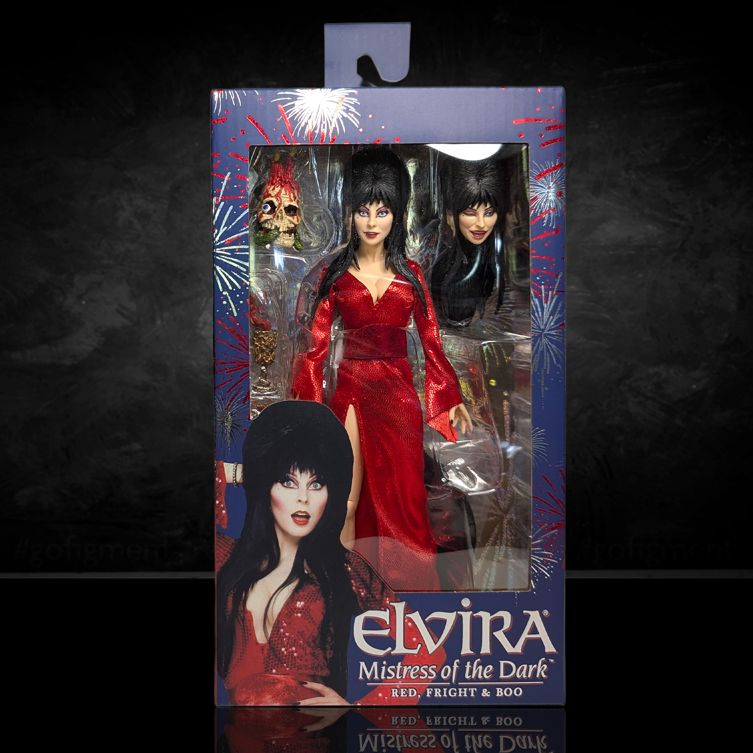 Elvira Red, Fright, and Boo - Mistress of the Dark 8-Inch Clothed Figure new in box by Neca with extra head and accessories
