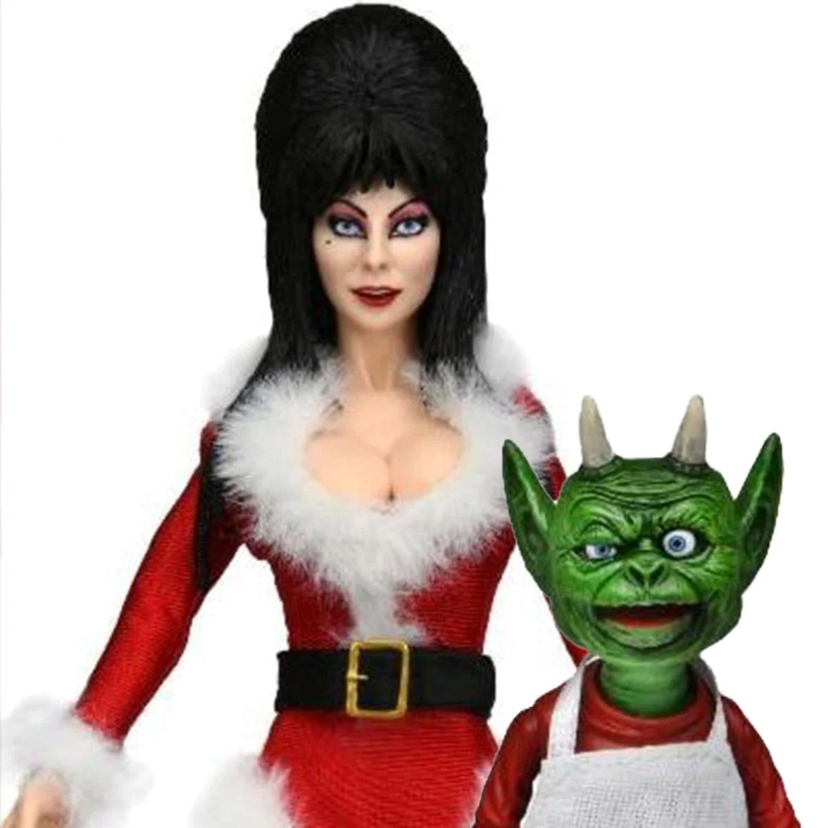 Elvira Very Scary Christmas - Mistress of the Dark 8-Inch Clothed Action Figure by Neca with green demon figure new in box