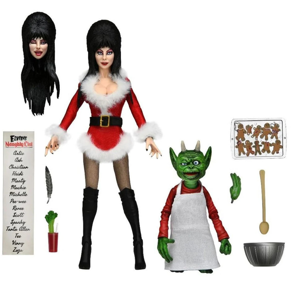Elvira Very Scary Christmas - Mistress of the Dark 8-Inch Clothed Action Figure by Neca with extra head and holiday cooking accessories new in box