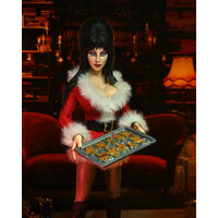 Elvira Very Scary Christmas - Mistress of the Dark 8-Inch Clothed Action Figure by Neca holding gingerbread tray new in box