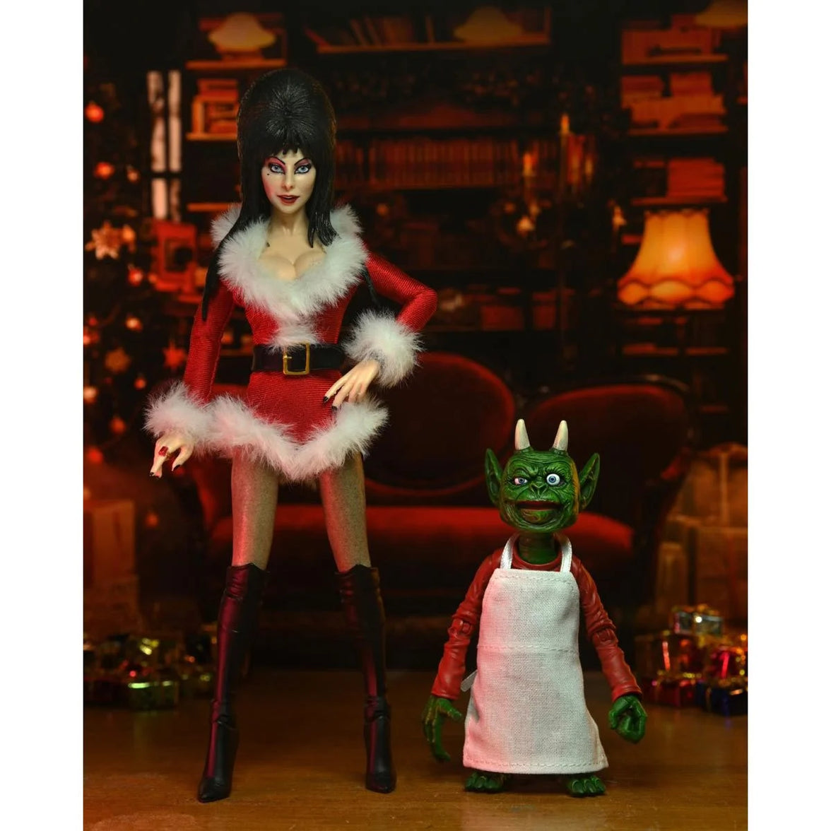 Elvira Very Scary Christmas - Mistress of the Dark 8-Inch Clothed Action Figure by Neca with green demon accessory new in box
