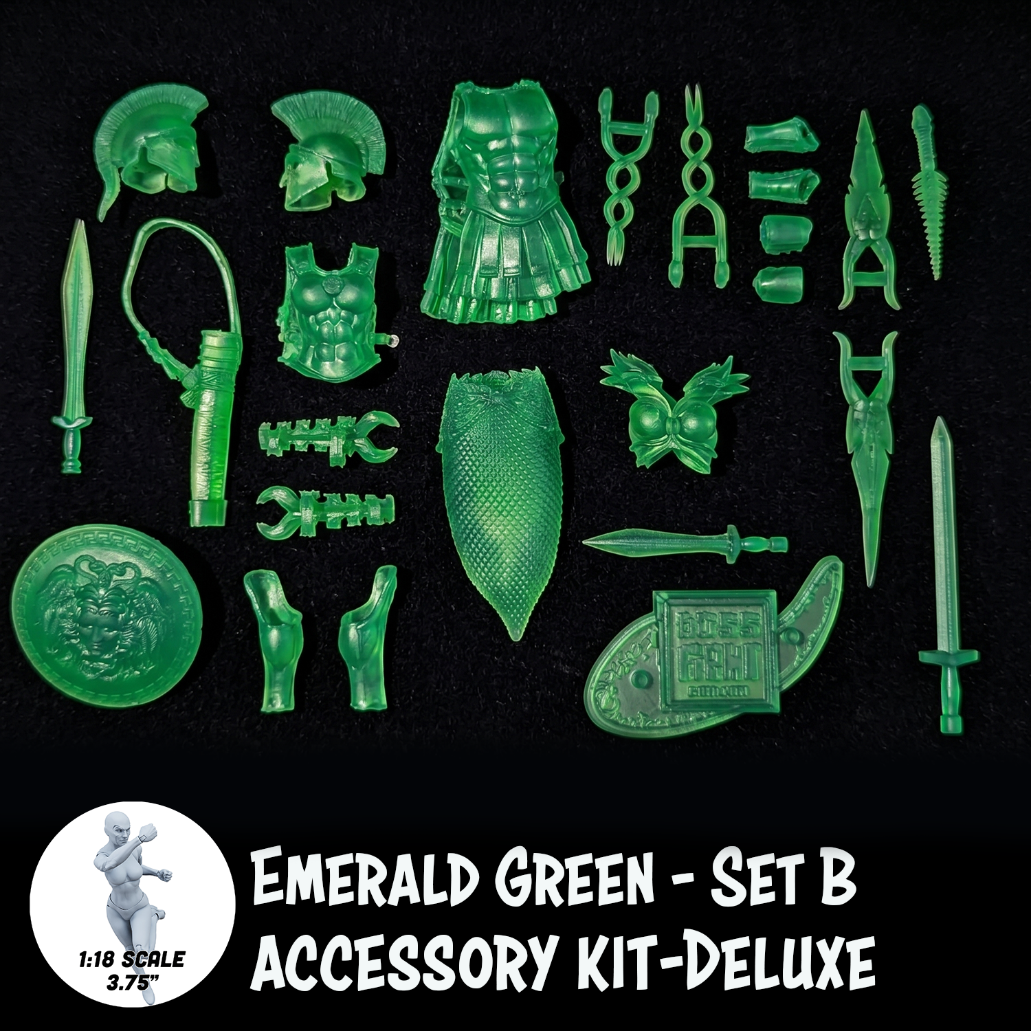 1:18 Scale Greek & Roman Mythology Emerald Green Accessory Set B (Translucent Customizer Kit for 3.75" - 4" Figures) by Boss Fight Studio Llc new in box