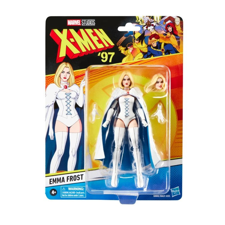 Emma Frost 6-inch action figure from X-Men 97 series by Hasbro in detailed packaging with accessories.