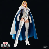 Hasbro Marvel Legends Emma Frost X-Men 97 action figure in white outfit with cape and boots on black background