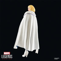 Hasbro Marvel Legends Emma Frost action figure from X-Men 97 wearing white cape and high-heeled boots back view