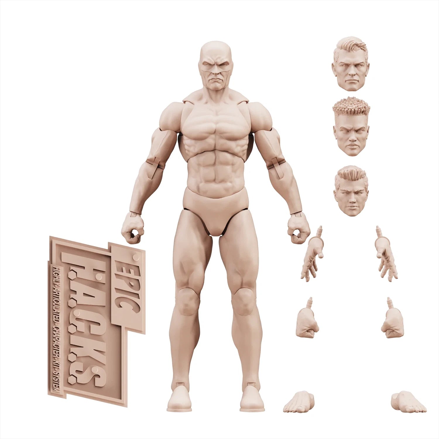 EPIC H.A.C.K.S. Blank Male Champagne Beige 6" Scale Premium Action Figure new in box by Boss Fight Studio Llc with extra heads and hands