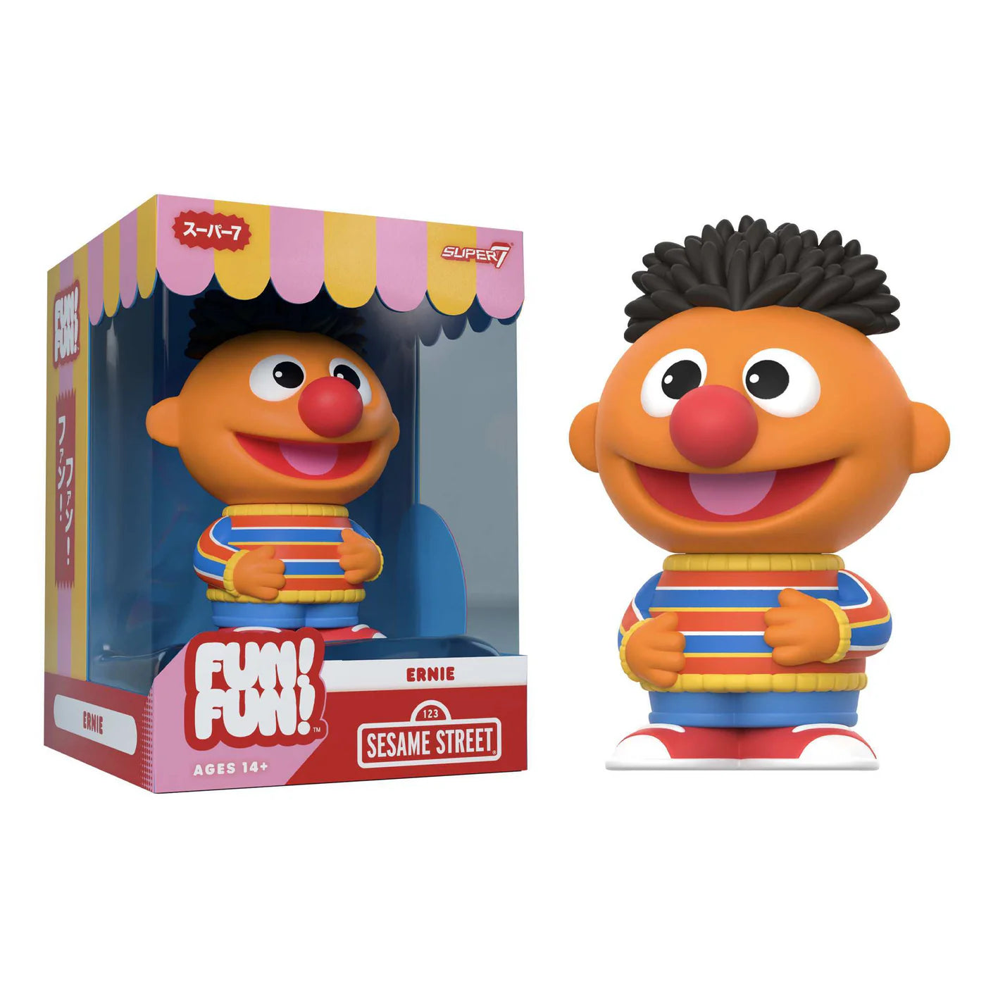 Sesame Street FUN! FUN!™ Wave 2 Ernie Vinyl Figure 5 Inch new in box collectible by Super7 with striped sweater design