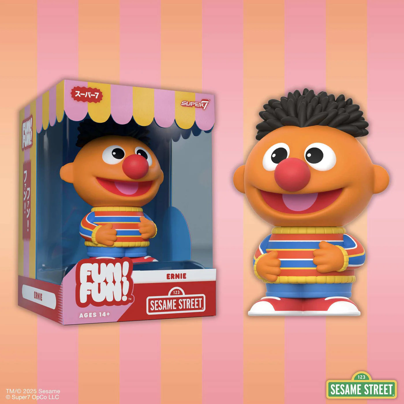 Sesame Street FUN! FUN!™ Wave 2 Ernie Vinyl Figure 5 Inch new in box collectible by Super7 striped sweater design