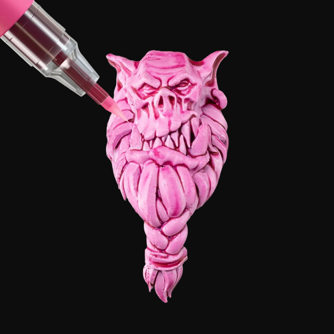 Familiar Pink Army Painter Speedpaint Marker - One-Coat Miniature Paint SM1008P applying vibrant pink on detailed fantasy miniature by Army Painter
